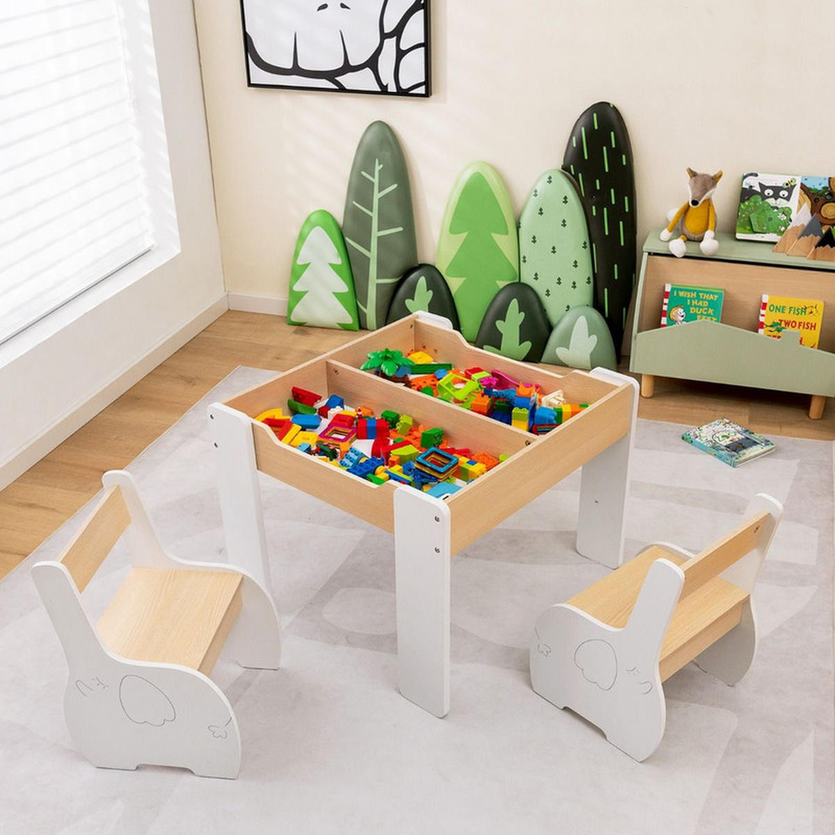 KINDERTISCH mit Stuhl weiß(3-tlg) - Weiß, Holzwerkstoff (63.5/48/61.5cm) - COSTWAY