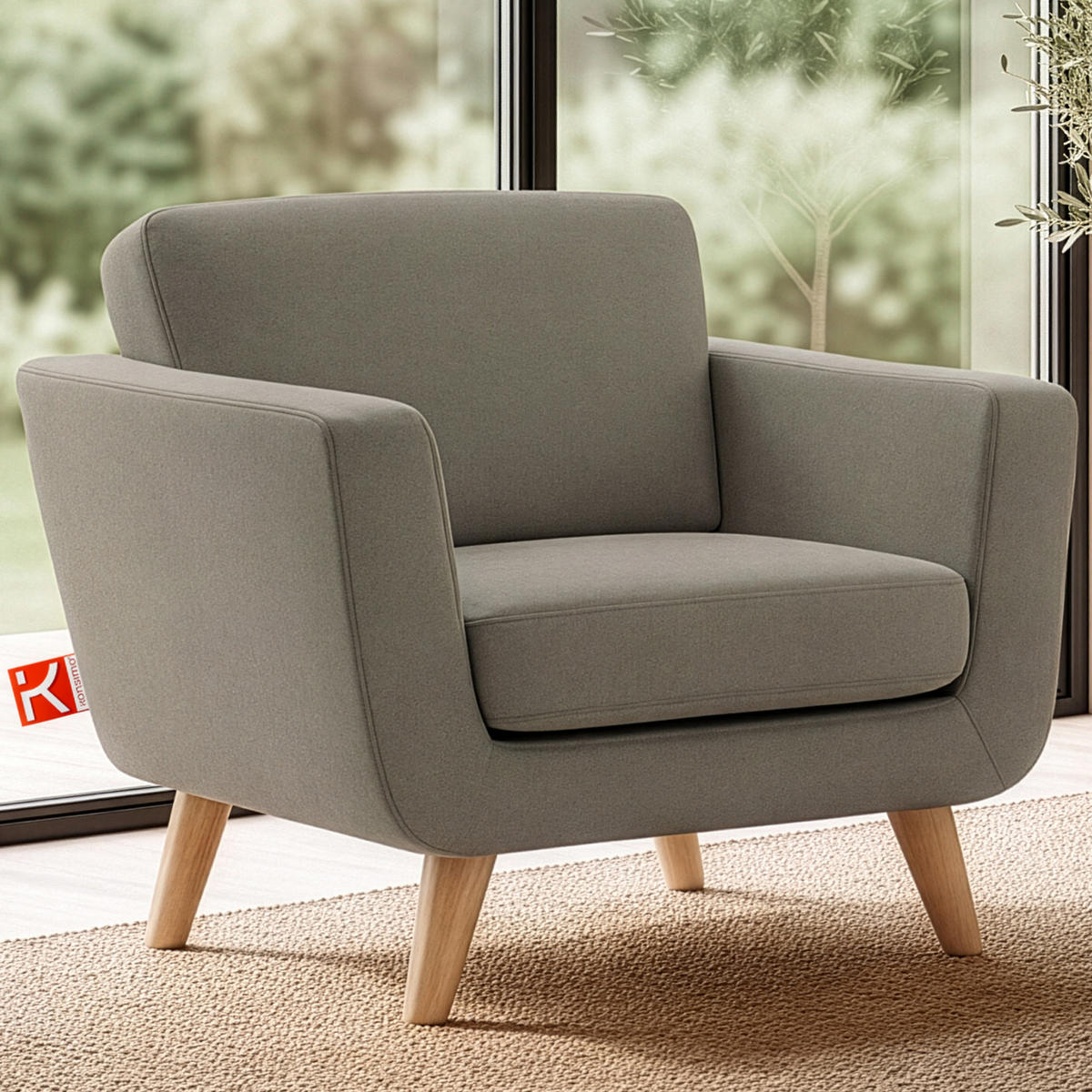 SESSEL TAGIO Massivholz-Beine, Beige - Beige/Braun, Buchenholz/Textil (86/80/88cm) - KONSIMO®