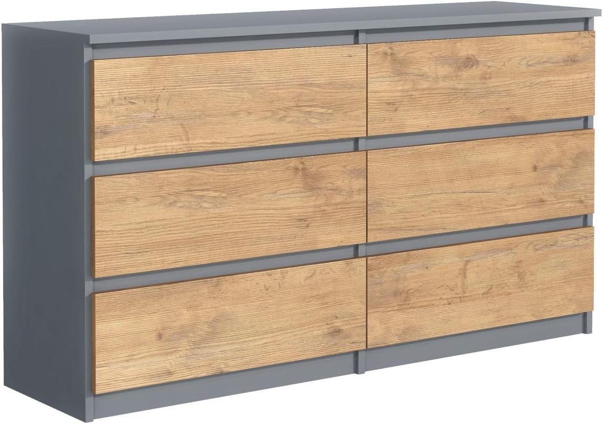 KOMMODE mit 6 Schubladen 140 cm Anthrazit/Lancelot - Anthrazit/Eiche Artisan, Holzwerkstoff (138.5/78.5/39cm) - MebLocker