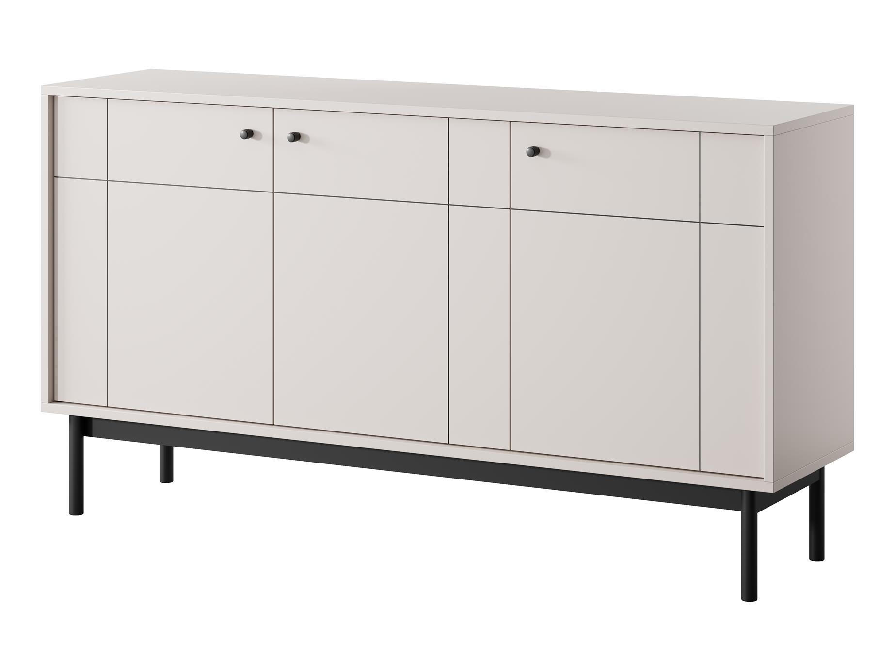 KOMMODE Panda Beige, Schwarze Beine, Dreitürige mit Schubladen - Beige/Schwarz, Holzwerkstoff (154/84/39cm) - Bettso