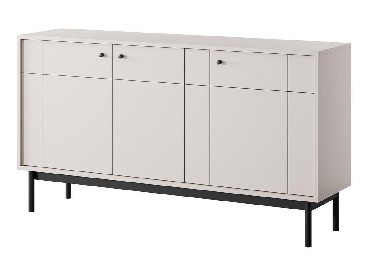 KOMMODE Panda Beige, Schwarze Beine, Dreitürige mit Schubladen - Beige/Schwarz, Holzwerkstoff (154/84/39cm) - Bettso