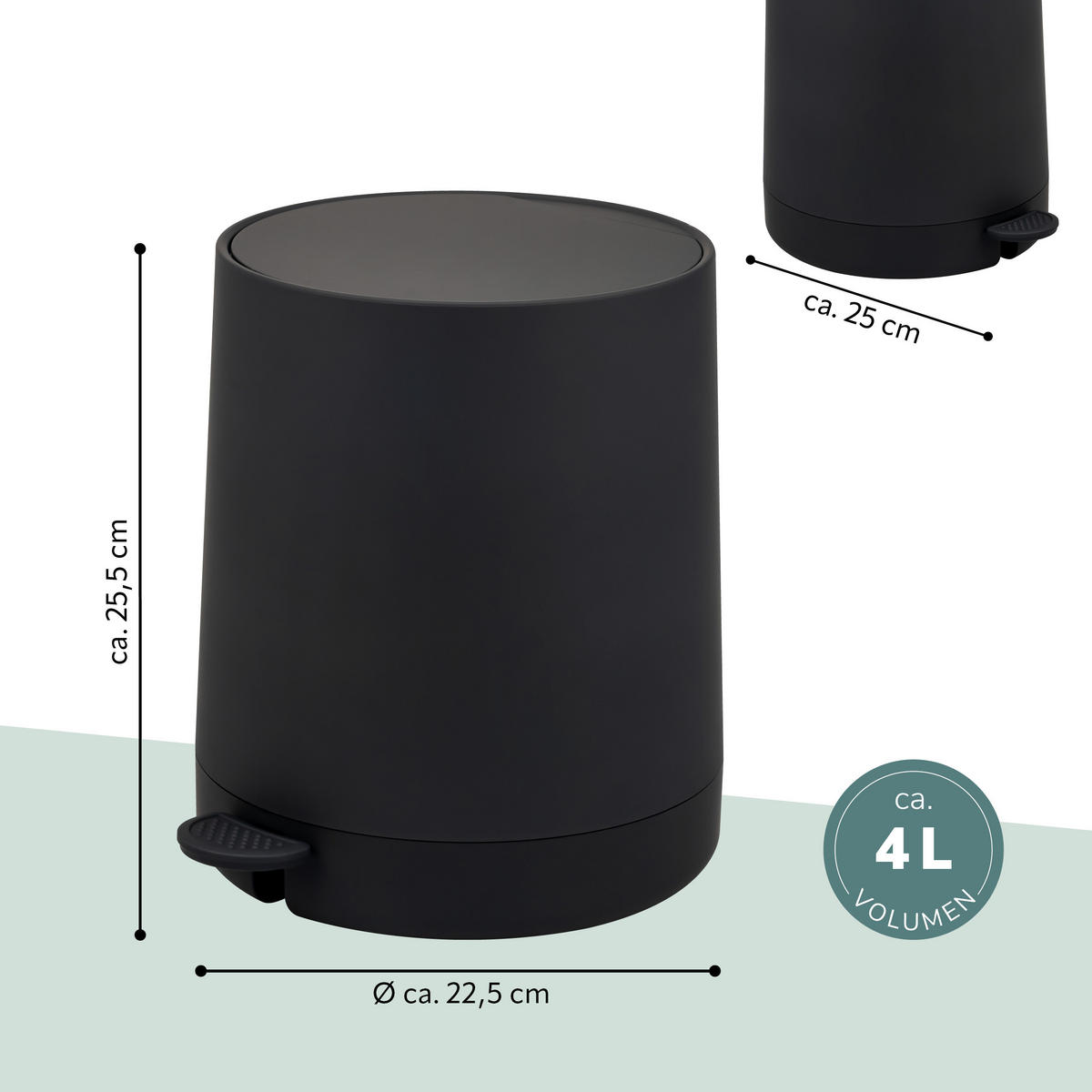 KOSMETIKEIMER TESERO, Kunststoff, schwarz - Schwarz, Kunststoff (22.5/25.5/25cm) - eluno