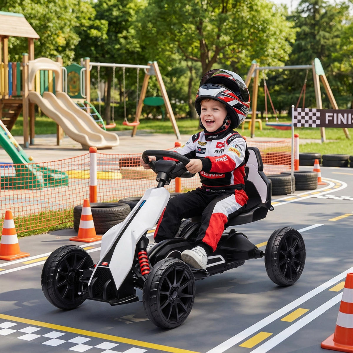 GO-KART DE-06151 Elektro-Kart mit Sicherheitsgurt Weiß - Weiß, Kunststoff/Metall (100/58/58.5cm) - ComfortXL