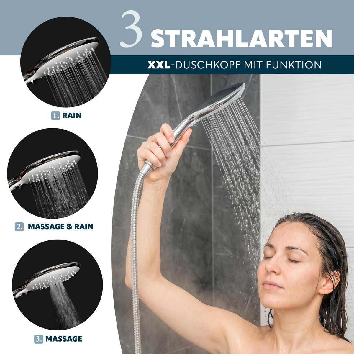 HANDBRAUSE, inkl. Schlauch und Halter, Strahlscheibe weiß - Weiß, Kunststoff (15cm) - eluno