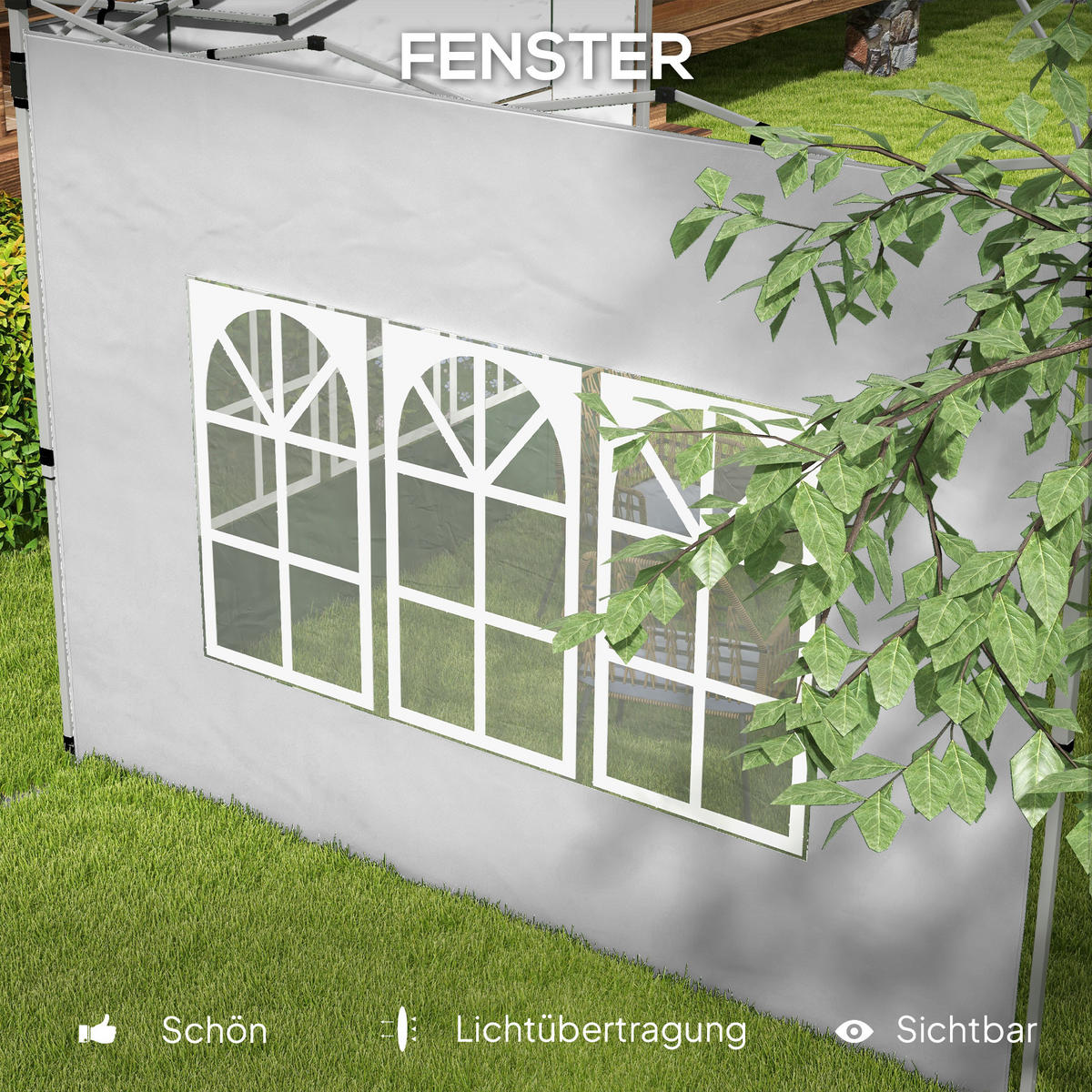 2ER-SET Seitenteile für Pavillon 3x3/3x4 m, Seitenwand mit Fenster, wasserdicht - Hellgrau, Textil (295/195/1cm) - Outsunny