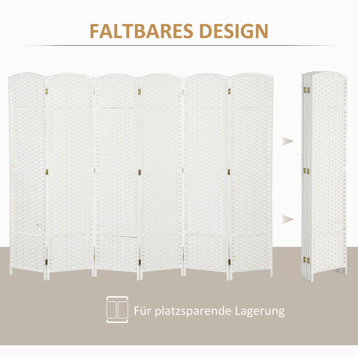 PARAVENT 6-teilig 240 x 170 cm Raumteiler Trennwand aus Kiefernholz Weiß - Weiß, Holz (1.6/170/240cm) - HOMCOM