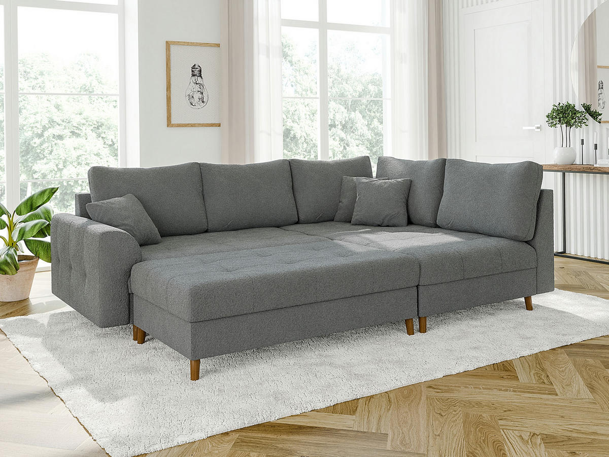 ECKSOFA inkl. Hocker Henrik Grau Boucle - Ottomane rechts - Braun/Grau, Holz/Textil (231/161cm) - S-Style Möbel