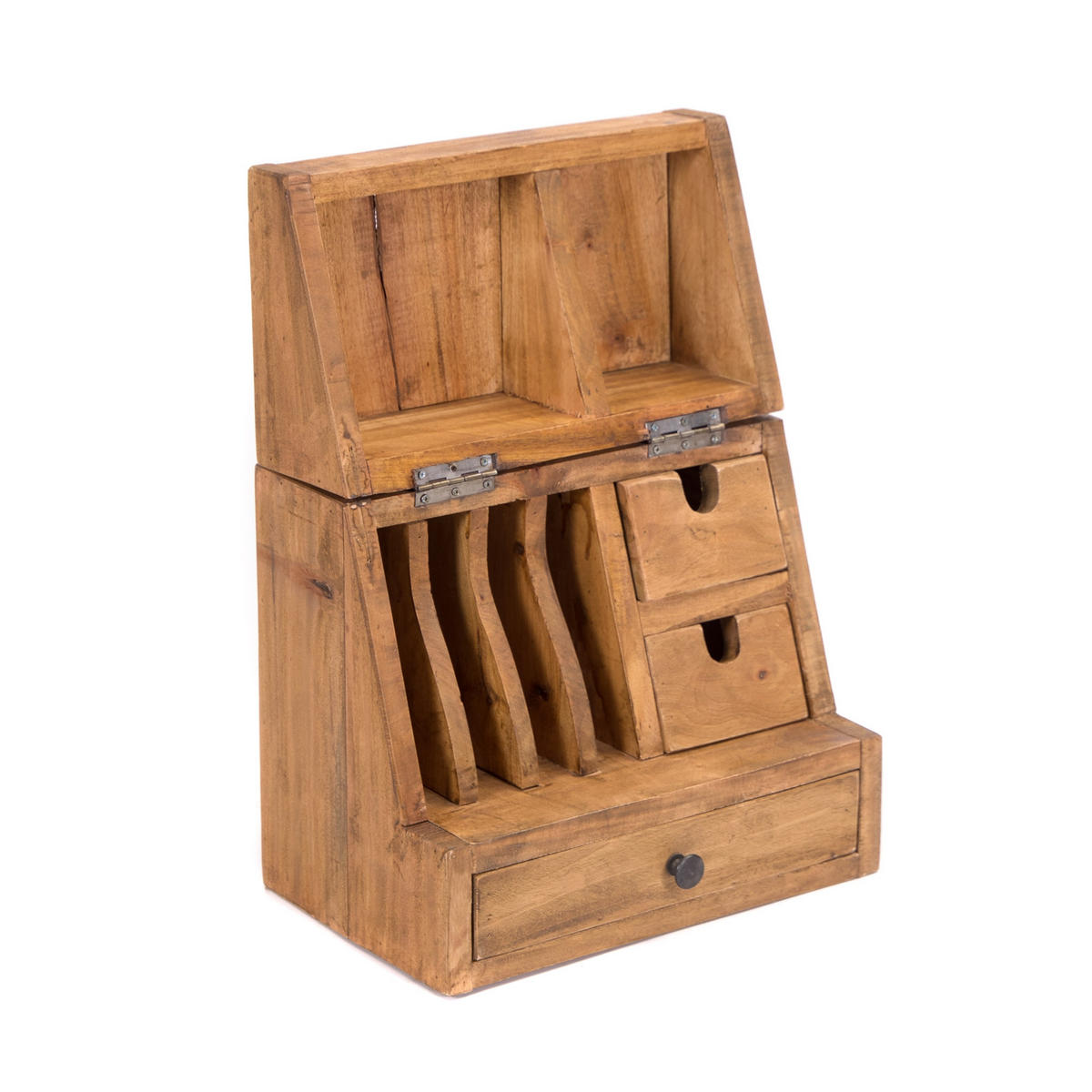 ORGANIZER Case Mahagoni Massivholz, klappbarer Deckel naturfarben - Naturfarben, Holz (22/35/48cm) - CREEDWOOD