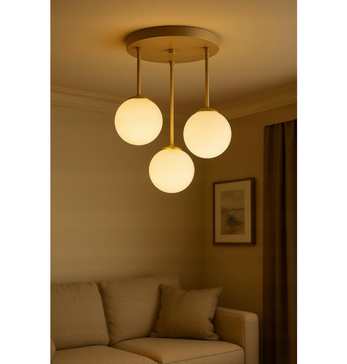 DECKENLEUCHTE ECRU II - Beige/Goldfarben, Glas/Metall (40/40/39cm) - kiki design