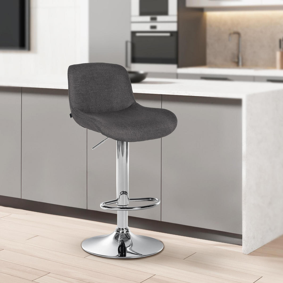 BARHOCKER 2er Set Salomon Chrom Stoff dunkelgrau - Chromfarben/Dunkelgrau, Textil/Metall (50/106/52cm) - TPFLiving