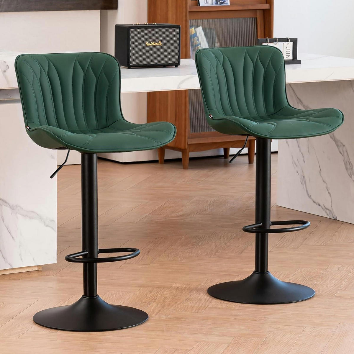 BARHOCKER 2er Set Kunstleder Dunkelgrün Höhenverstellbar - Grün, Kunststoff (83/54/48cm)