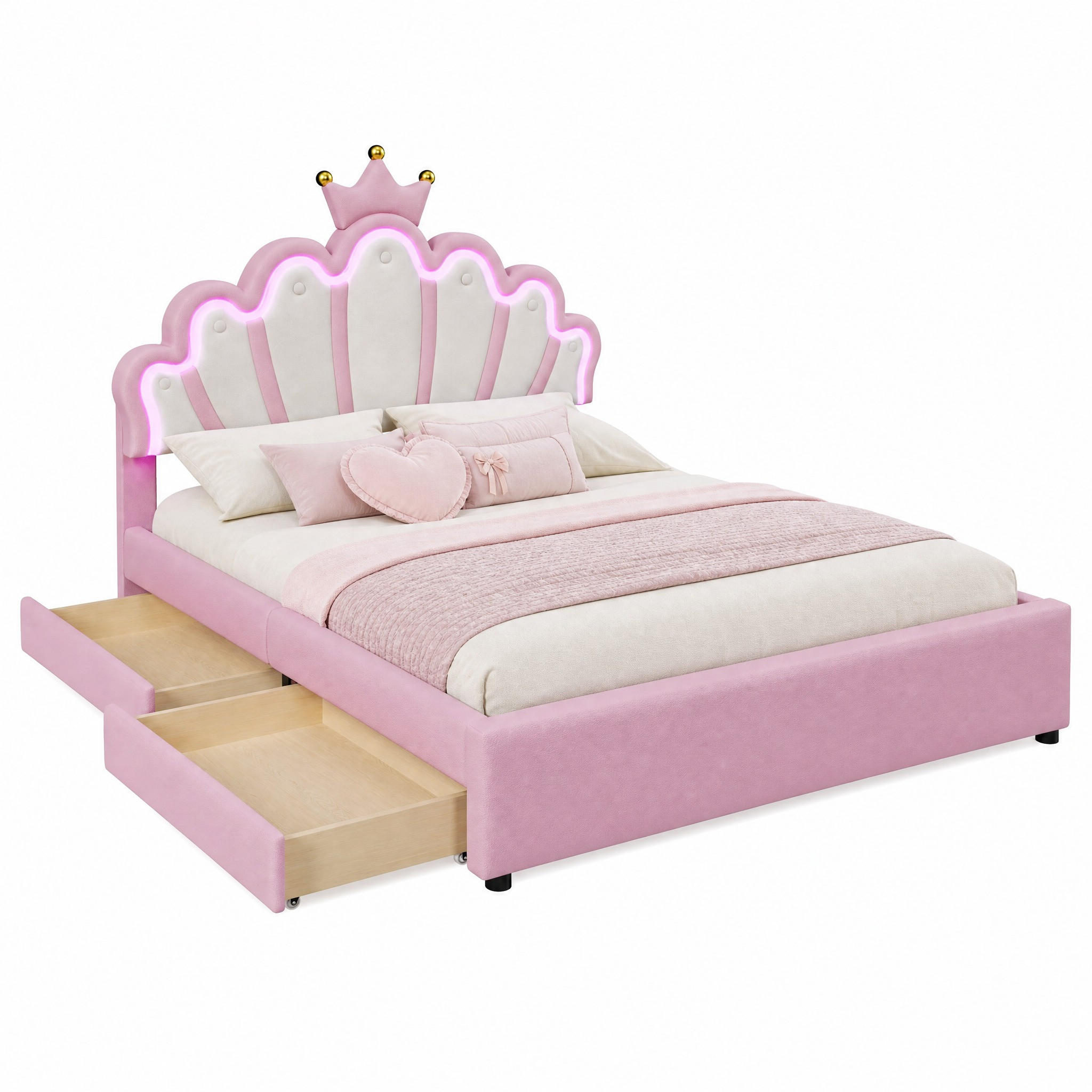 POLSTERBETT mit 2 Schubladen und Lichtleiste 140x200 cm PU Rosa - Pink, Holz (140/200cm) - Meubliv