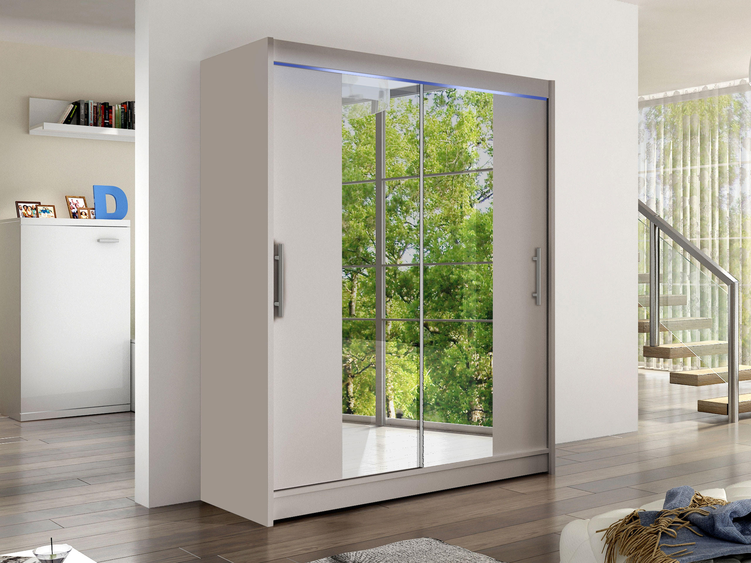 SCHWEBETÜRENSCHRANK Westa II, mit RGB LED Beleuchtung - Kaschmir/Silberfarben, Holzwerkstoff/Metall (150/200/58cm) - MIRJAN24