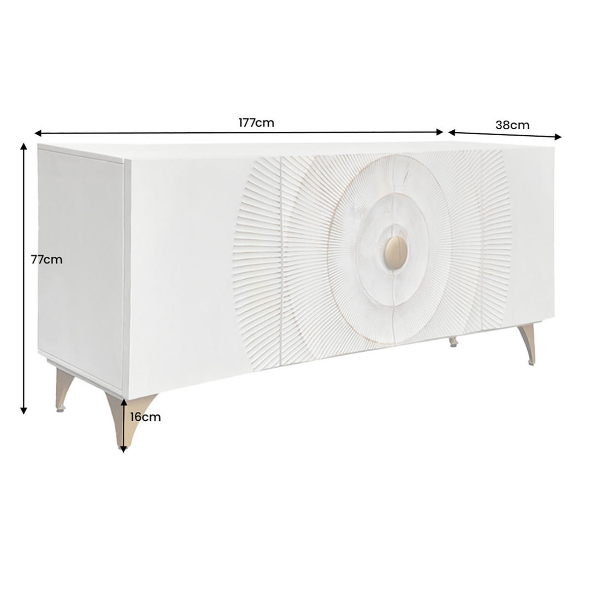 SIDEBOARD GOLDEN SUNSET Mango Weiß 180 cm - Goldfarben/Weiß, Holz/Metall (177/77/38cm) - riess-ambiente