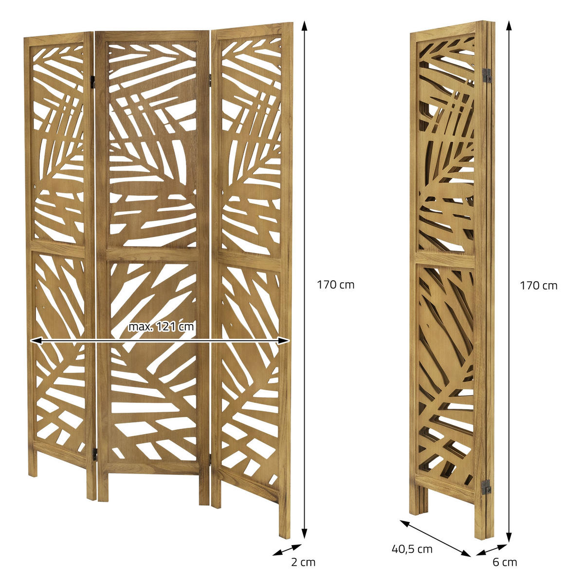 PARAVENT 3 teilig Kyoto 170x121 cm Natur aus Holz - Braun, Holz (121/170/2cm) - ML-DESIGN
