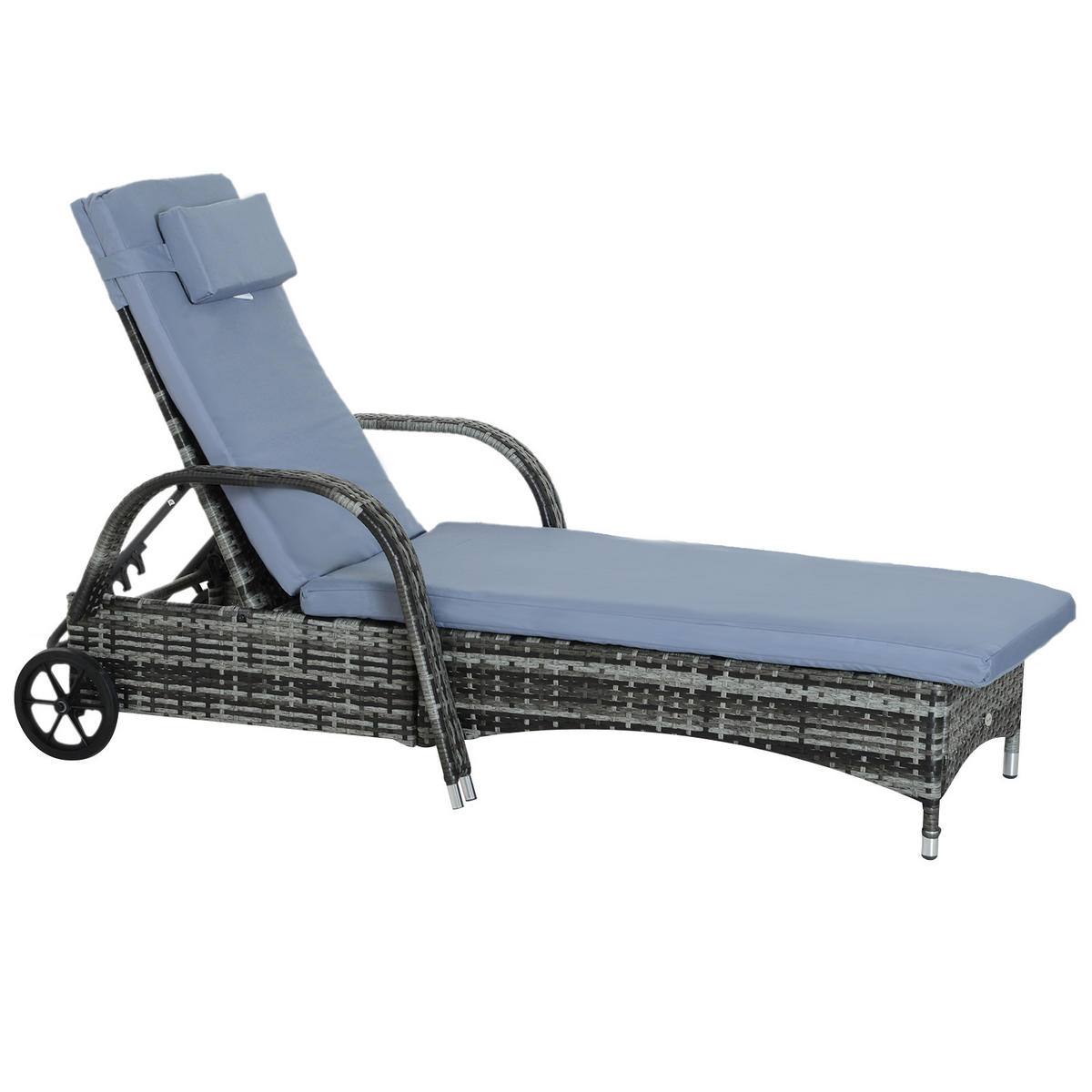 GARTENLIEGE DE-06668 verstellbar, mit Auflage, Polyrattan Grau - Blau/Grau, Kunststoff/Metall (73/103/200cm) - ComfortXL