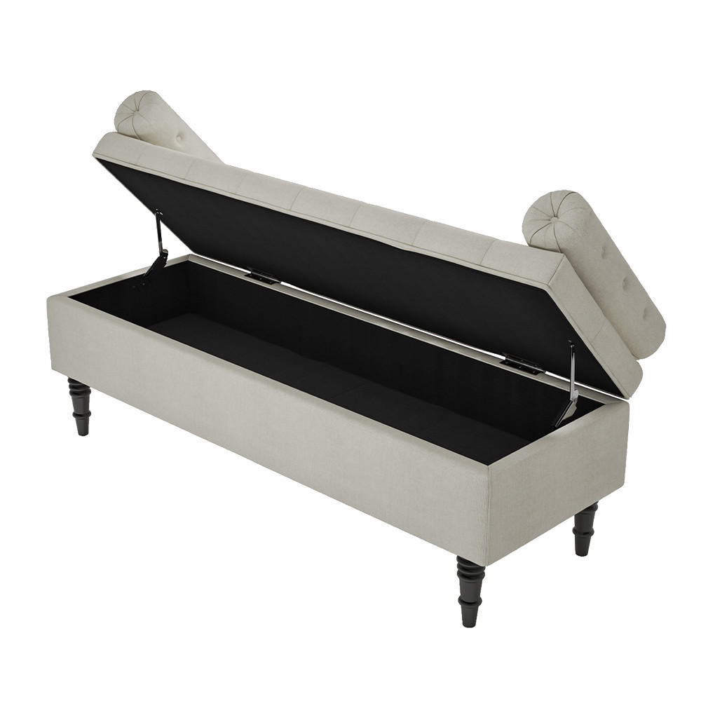 POLSTERBANK 126/44/46 cm Chesterfield Stauraum Armrollen Leinen Beige - Beige/Schwarz, Holz/Textil (126/46/44cm) - Livingandhome