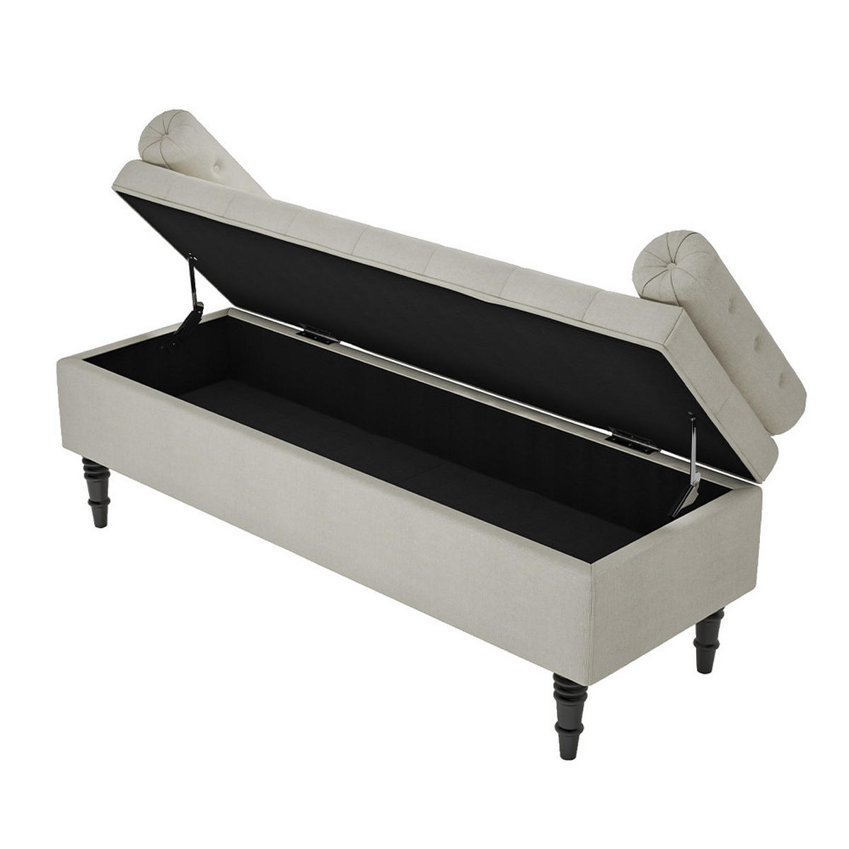POLSTERBANK 126/44/46 cm Chesterfield Stauraum Armrollen Leinen Beige - Beige/Schwarz, Holz/Textil (126/46/44cm) - Livingandhome