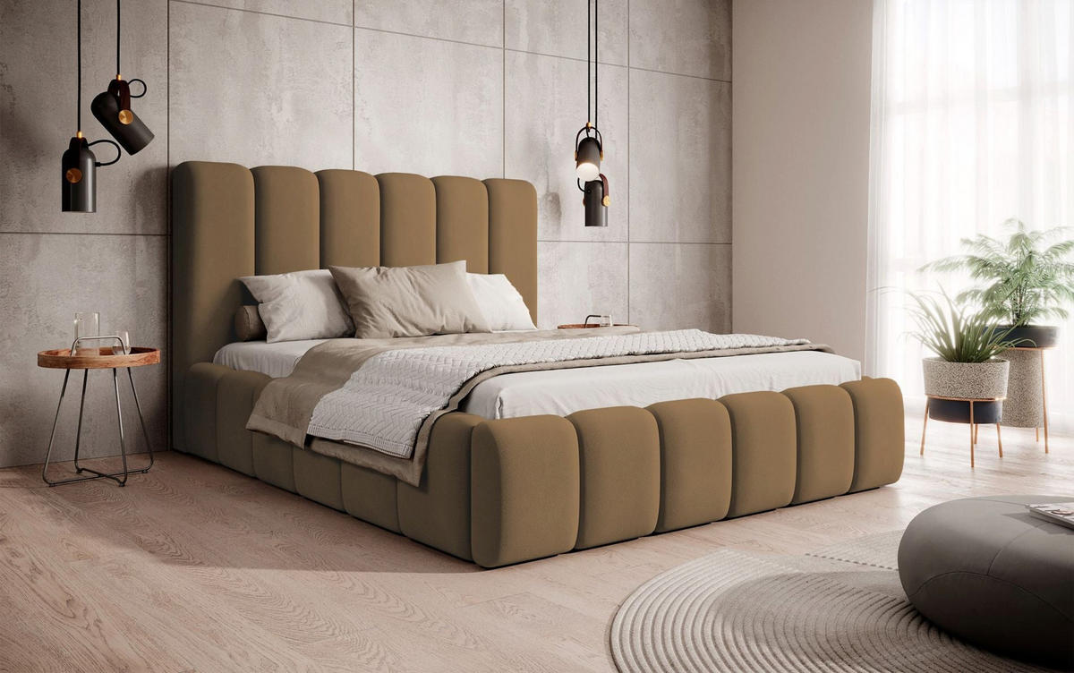 POLSTERBETT Biscottino Kupferbraun mit Samtbezug 180x200 cm - Silberfarben/Orange, Textil (180/200cm) - Selsey