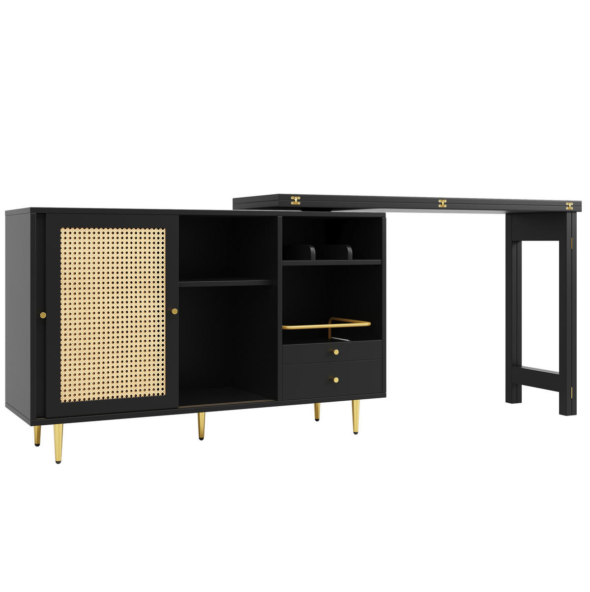 ESSZIMMERSCHRANK aus MDF 107-187x40x71-76cm in Schwarz mit 360° drehbarer Ablage - Schwarz, Holzwerkstoff (187/76/40cm) - Modfu