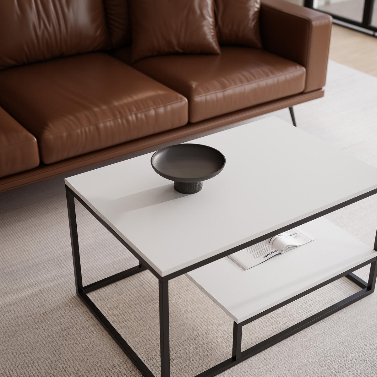 COUCHTISCH LETO 90/68/48 cm, rechteckig, Schwarz / Weiß - Schwarz/Weiß, Holzwerkstoff/Metall (68/90/48cm) - Idohome