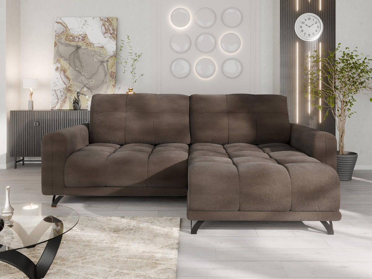 ECKSOFA Ferrino L-Form, Recamiere beidseitig montierbar, Braun - Braun, Holz (174/234cm) - Panda Möbel