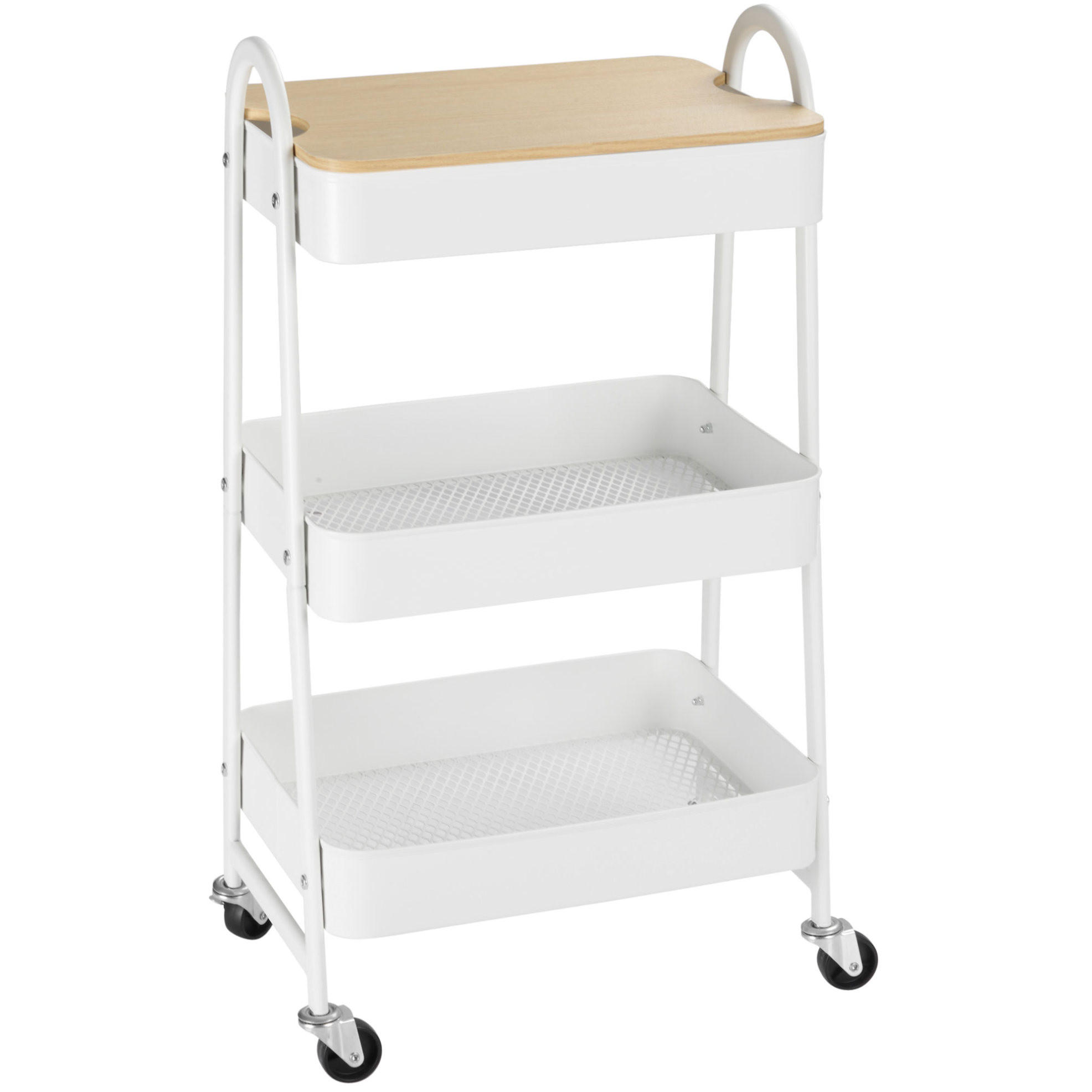 Modfu KUCHYŇSKÝ vozík z oceli 45x31x79,4 cm bílý s víkem, 3 policemi a kolečky