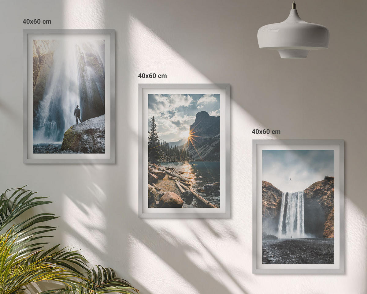 WANDBILDER 3er Set - 40x60 cm Silberner Rahmen - Wasserfälle, Berge, Landschaften, Natur - Silberfarben, Kunststoff (40/60cm) - ArtPrintCave