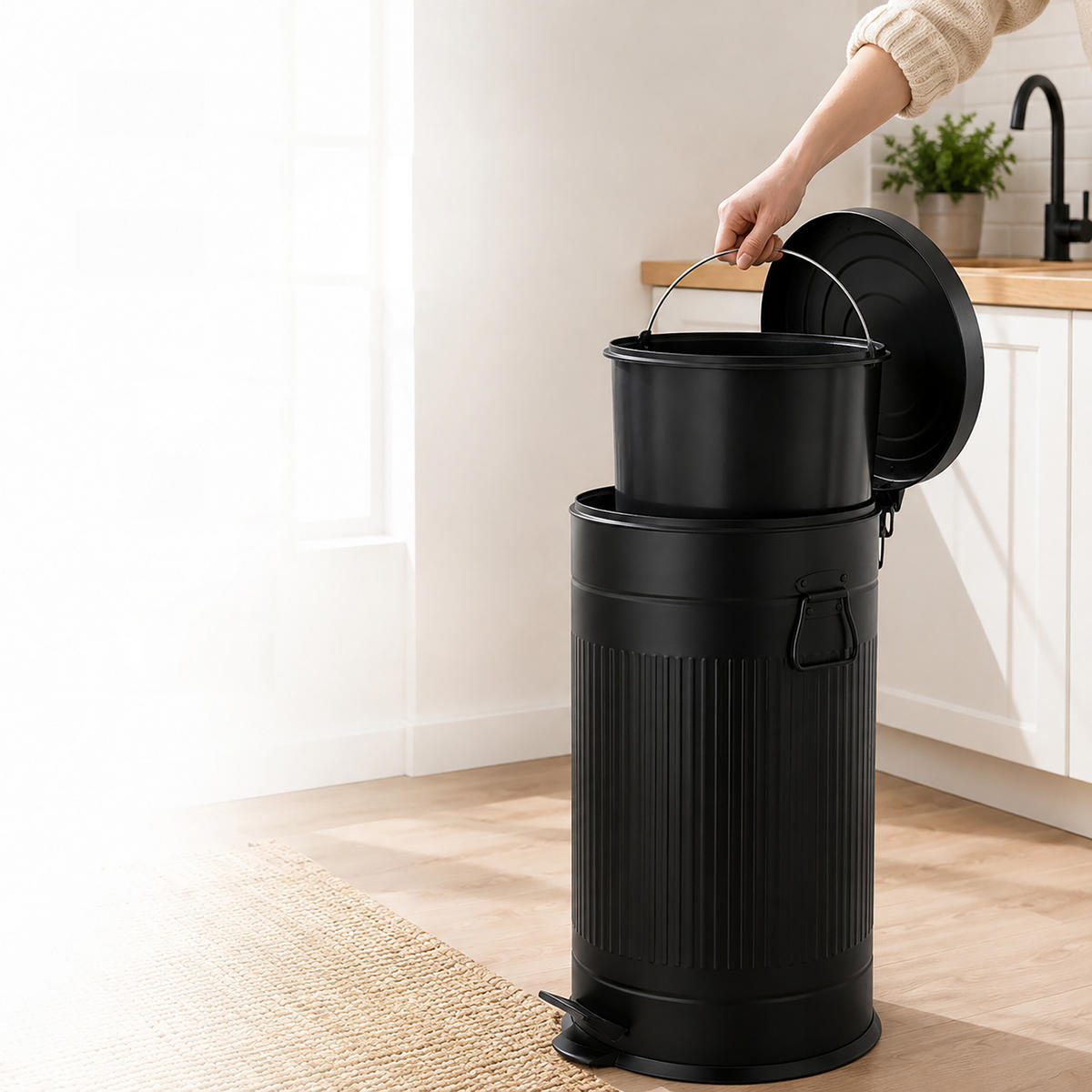 COȘ Negru cu pedală 40 l - negru, material plastic/metal (35/67/35cm) - Relaxdays