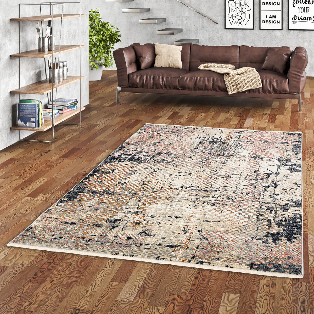 DESIGNER TEPPICH NIA VINTAGE PIXEL VERLAUF - Blaugrau, Textil (80/150cm) - Pergamon
