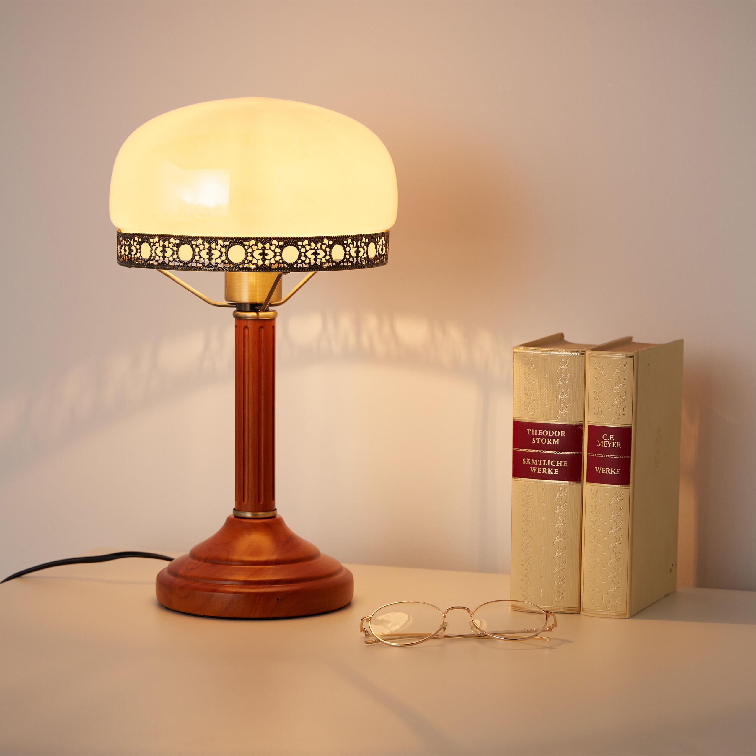 TISCHLAMPE - Multicolor, Glas/Holz (21/21/39cm) - Relaxdays