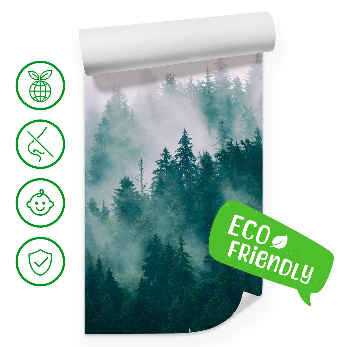 FOTOTAPETE Wald im Nebel Landschaft Natur 3D 400x280 - Türkis/Grau, Papier (400/280cm) - Muralo