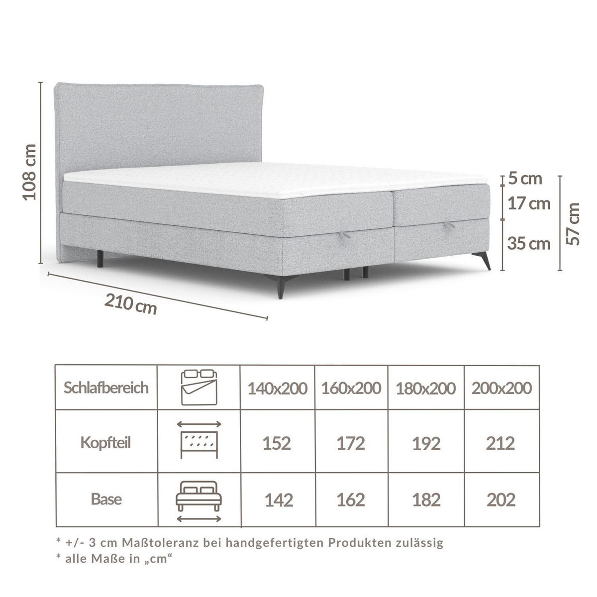 BOXBETT Peru Creme 160/200 cm im Webstoff - Creme/Schwarz, Holz/Holzwerkstoff (160/200cm) - Maison de Reve