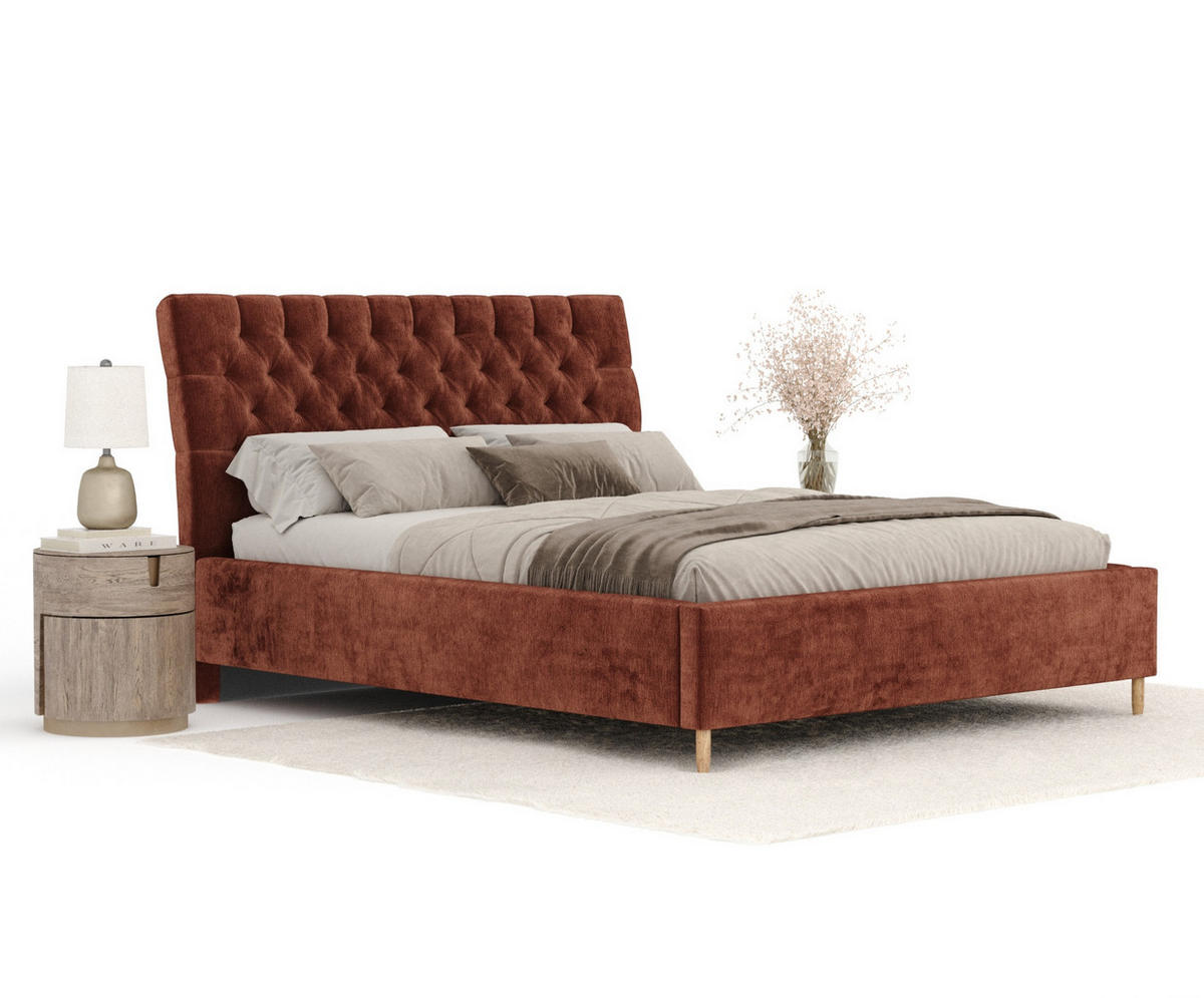POLSTERBETT Vezzola Kupferfarbe 120/200 cm im Chenille-Stoff - Naturfarben/Kupferfarben, Holz/Holzwerkstoff (120/200cm) - Maison de Reve