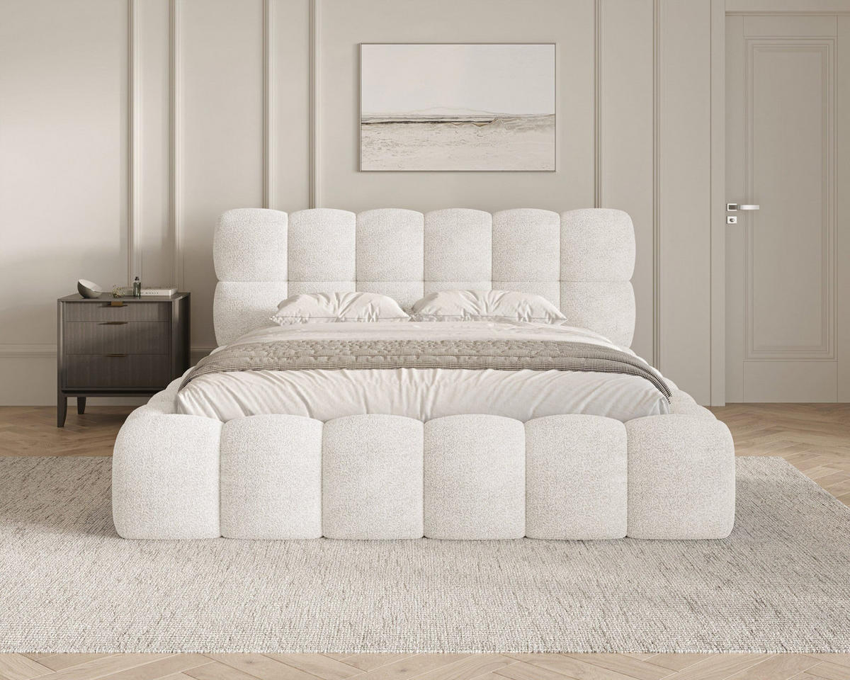 POLSTERBETT - Bett 19 - 140x200 - Elfenbein (Arena 01) - Creme, Holzwerkstoff/Textil (140/200cm) - Möblo