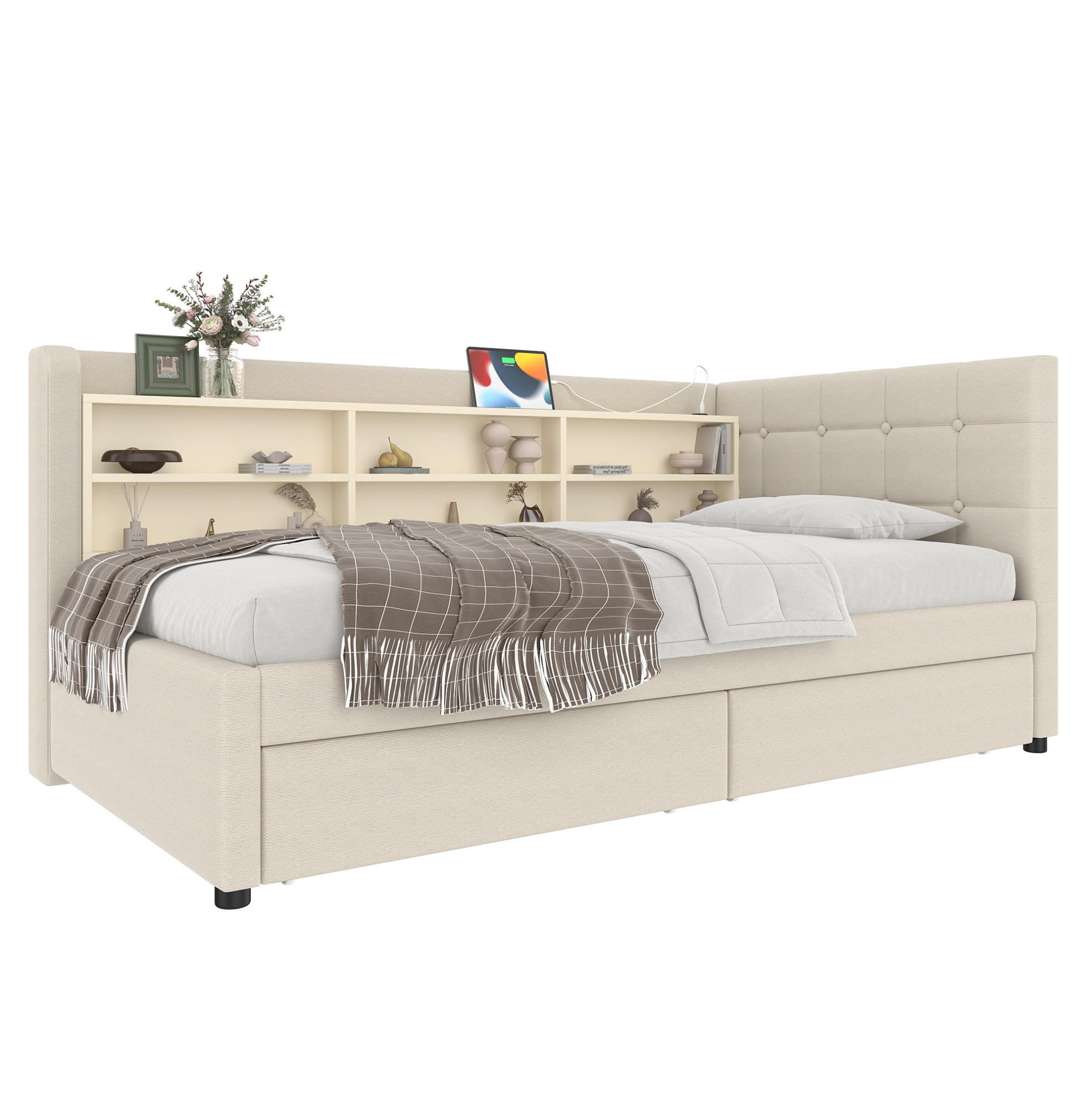 Okmyhome Polsterbett Beige 90x200 cm
