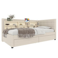 POLSTERBETT 90/200 cm Beige aus Leinen mit 2 Schubladen - Beige, Textil (90/200cm) - OKMYHOME