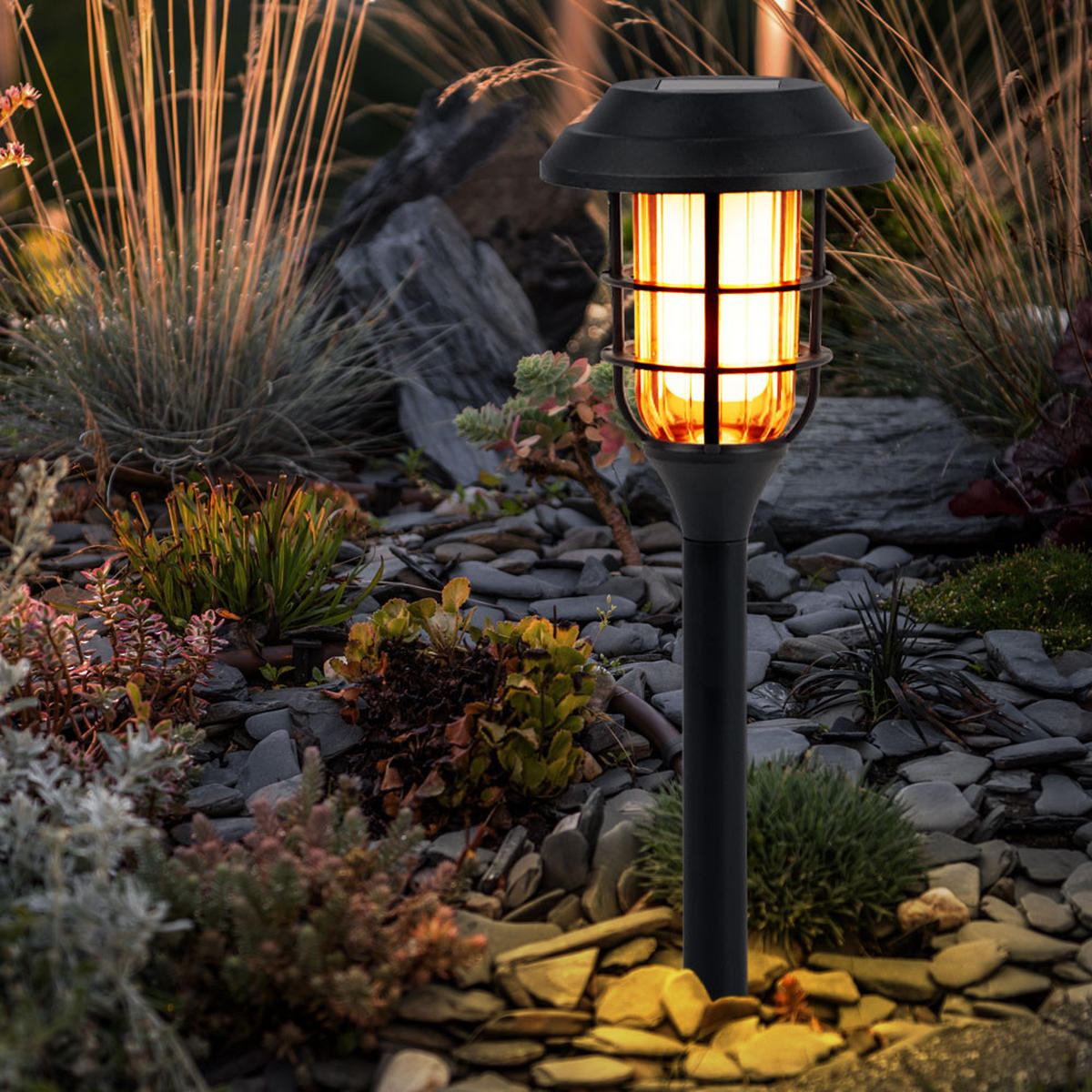 LED AUSSENLEUCHTE Solar schwarz 6er Set - Schwarz, Kunststoff (12/12/43cm)