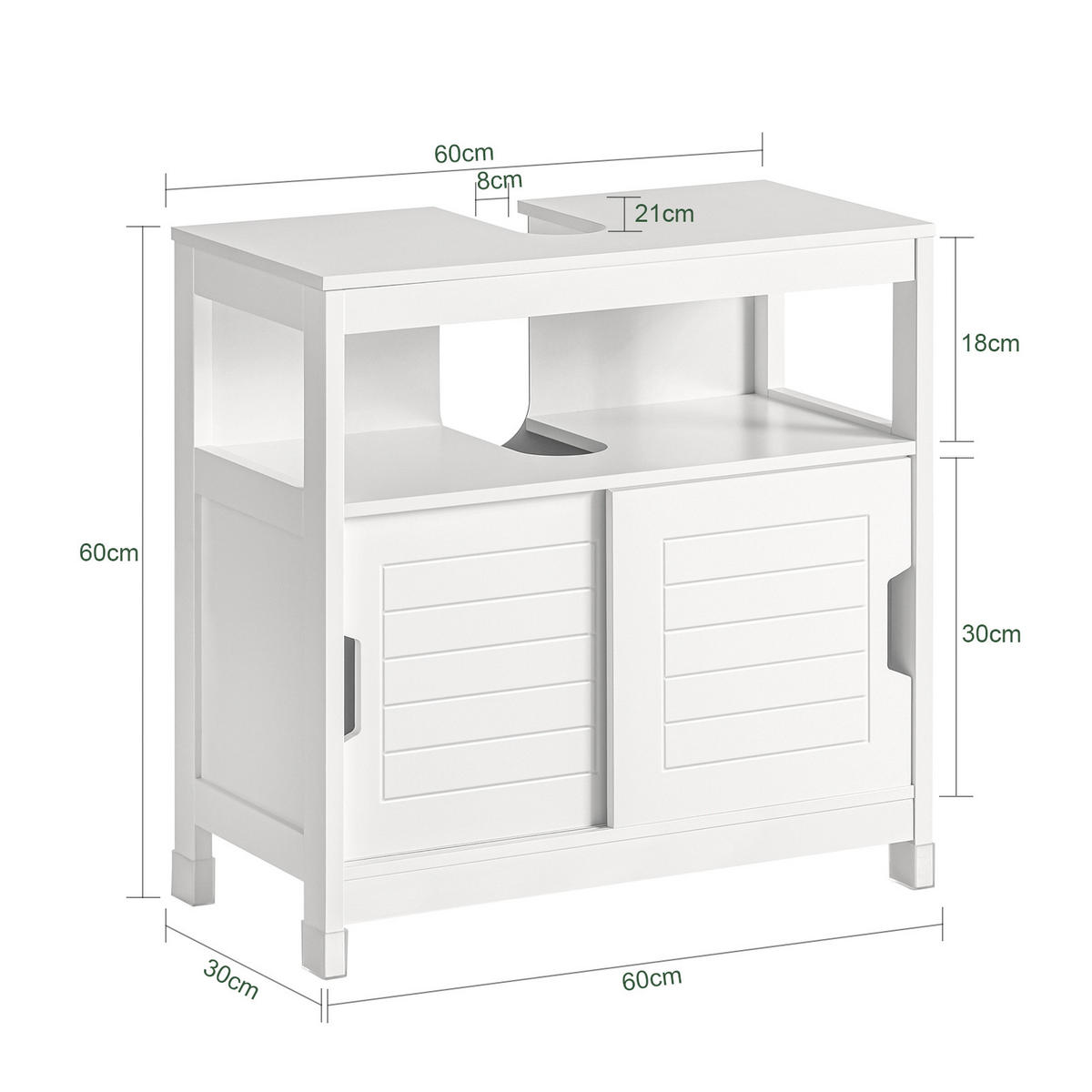 WASCHBECKENUNTERSCHRANK Weiß - Weiß, Holzwerkstoff (60/60/31cm) - SoBuy