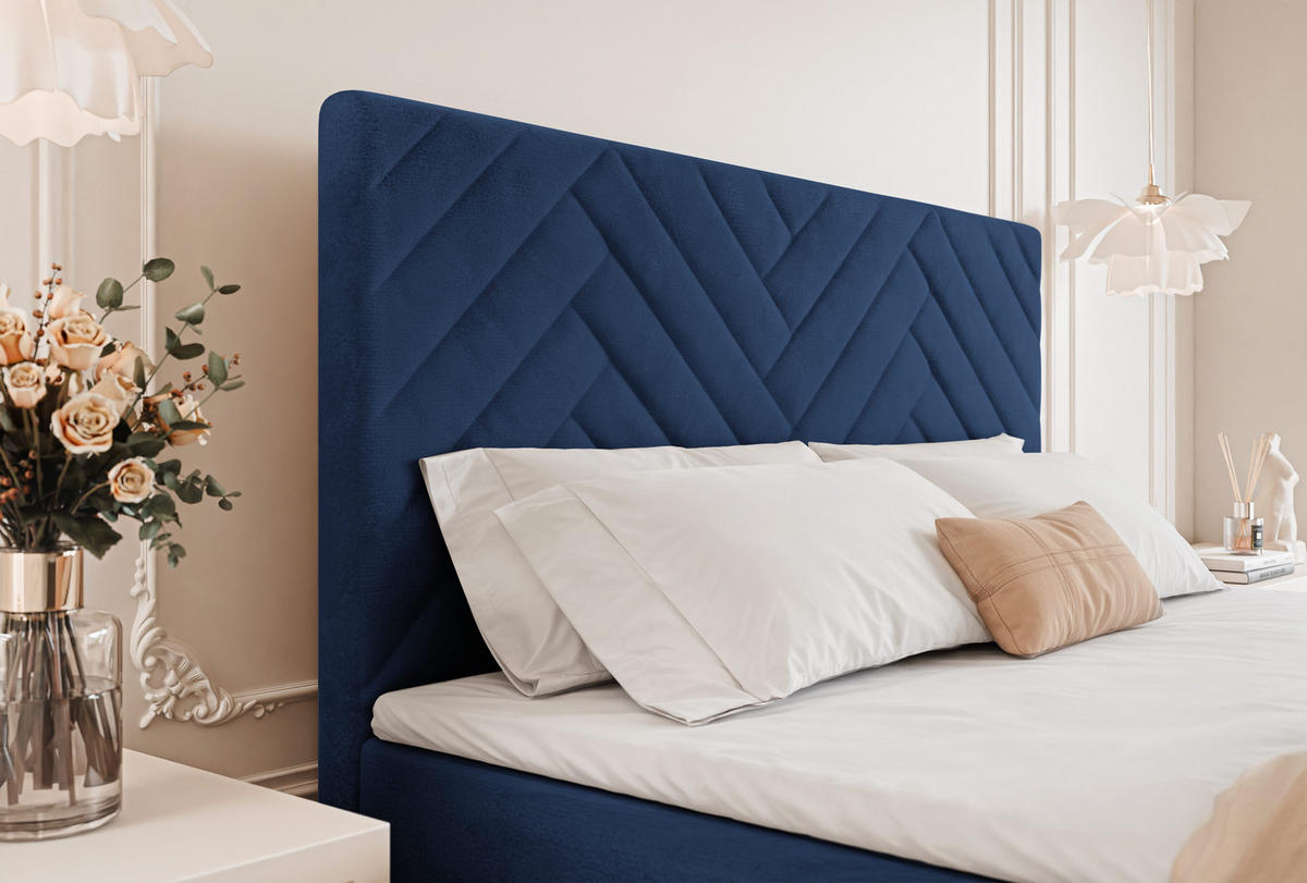 BOXBETT NEREA 160/200 cm mit Matratze und Topper, Marineblau - Dunkelblau, Textil (160/200cm) - Idohome