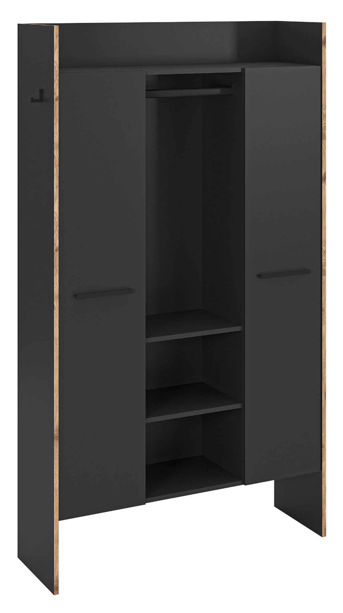 GARDEROBE grau und Nox Eiche, Kompaktgarderobe 105 x 189 cm, Salud - Dunkelgrau/Schwarz, Holzwerkstoff/Kunststoff (105/189/37cm) - Inn.Furn