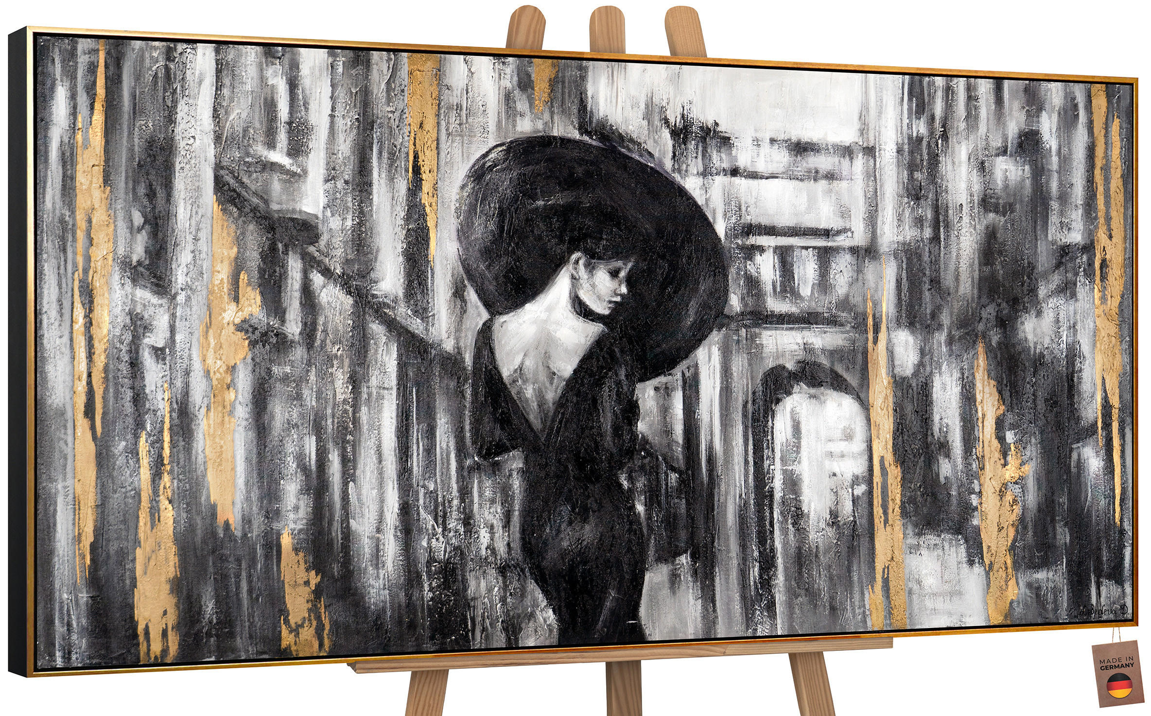GEMÄLDE Filmstreifen Schattenfugenrahmen Schwarz-Gold 200x100 cm - Schwarz Hochglanz, Holz (200/100cm) - YS-art gallery