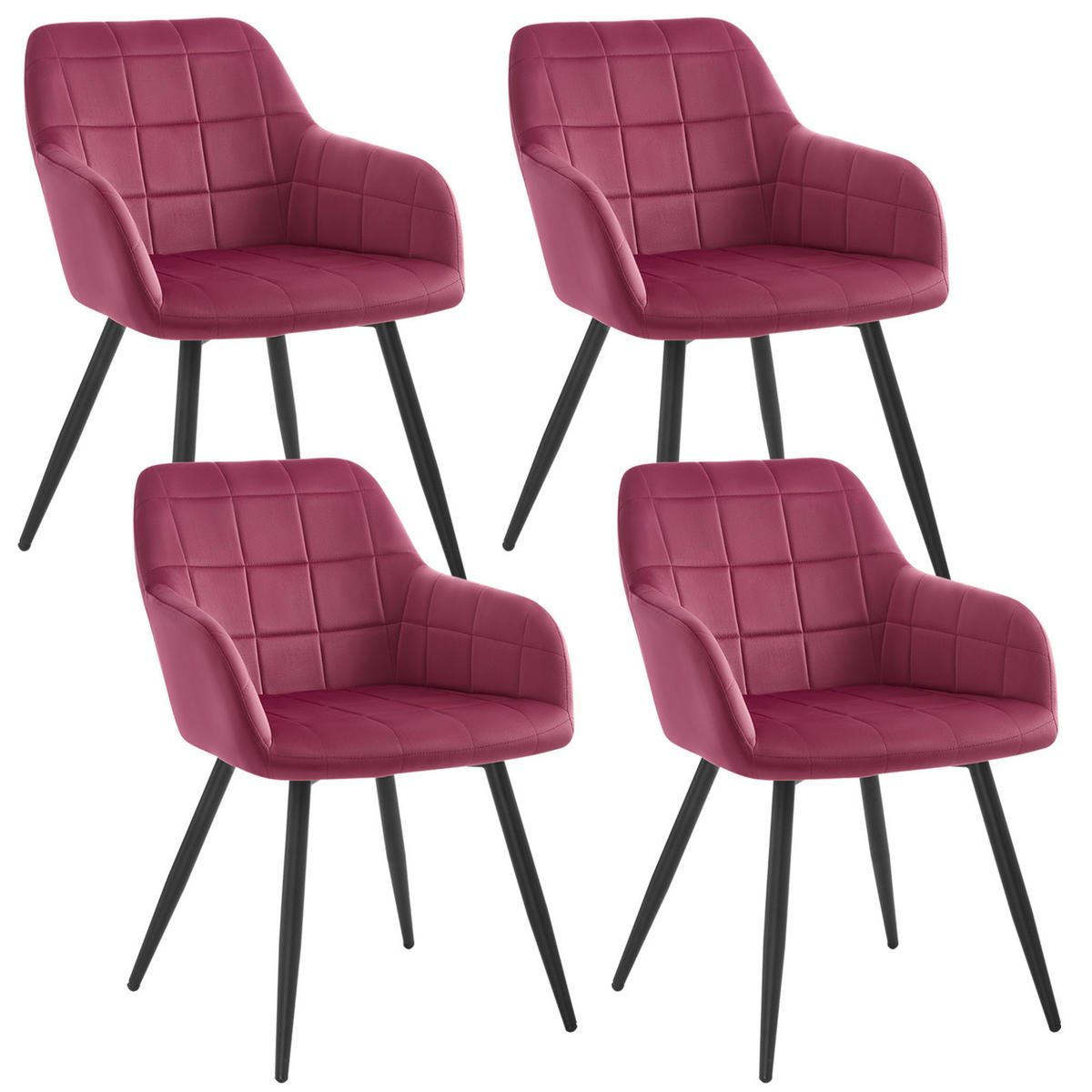 ESSZIMMERSTUHL 4er Set, Küchenstühle mit Armlehnen Metallbeinen - Bordeaux/Schwarz, Textil/Metall (56/81/62cm) - Woltu