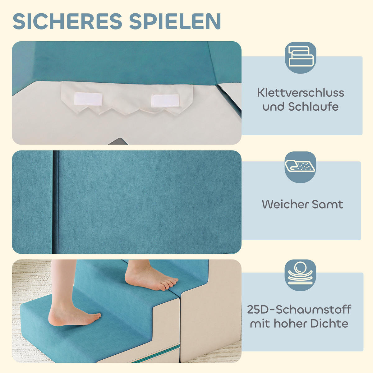 KINDER Schaumstoff Bausteine 2er Set Bausteinset mit Samtoptik Beige+Blau - Beige, Textil (39/131cm) - AIYAPLAY