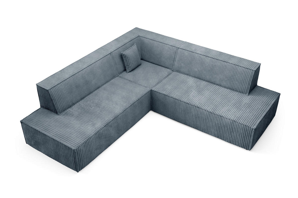 ECKSOFA TESSO II R-S Grau Kordstoff mit Schlaffunktion - Grau, Holz (254/254cm) - MASSENO