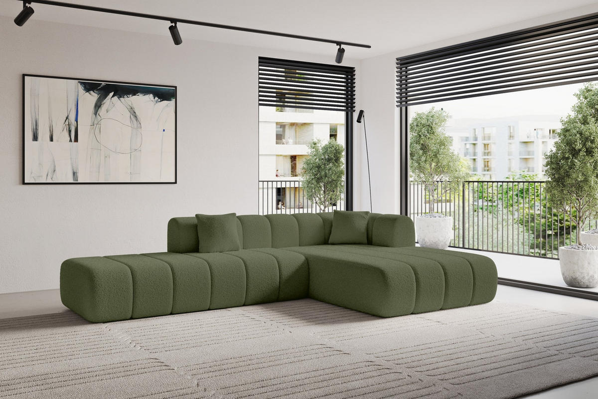 ROHOVÁ SEDAČKA s otomanem, pravá BILA-L 289x176x71 Zelená Buklé - černá/zelená barva, kompozitní dřevo/textil (289/176cm) - ALTDECOR