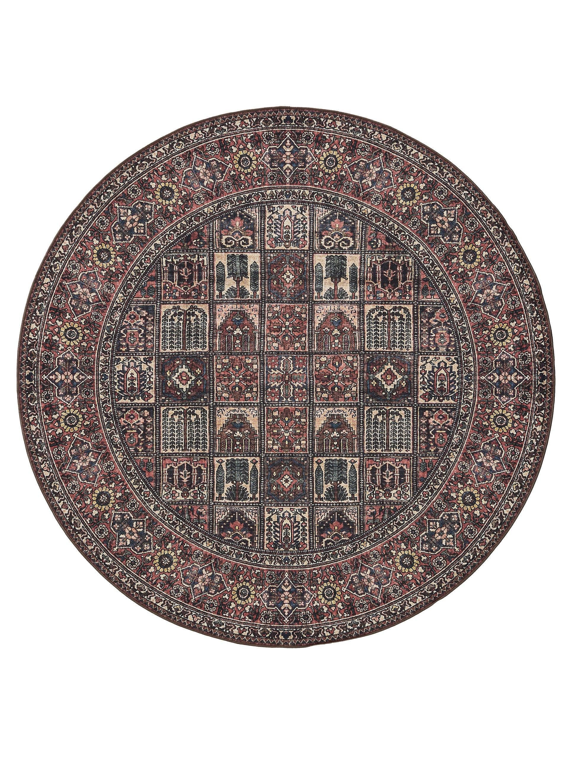 VINTAGE-TEPPICH George waschbar ø 160 cm rund - Rot/Multicolor, Kunststoff (160/160cm) - benuta