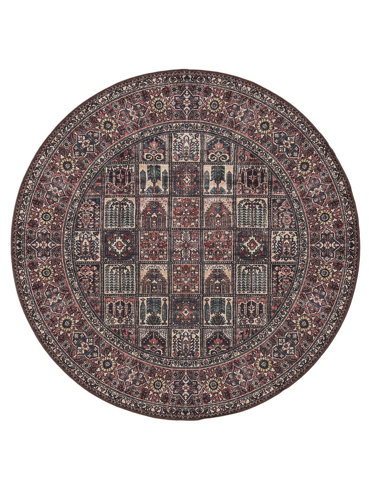 VINTAGE-TEPPICH George waschbar ø 120 cm rund - Rot/Multicolor, Kunststoff (120/120cm) - benuta
