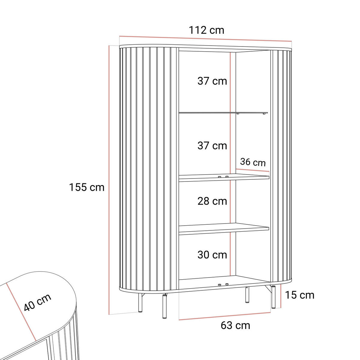 VITRINE ELODIE mit LED-Beleuchtung Kaschmir - Kaschmir, Holzwerkstoff (112/155/40cm) - Lookway