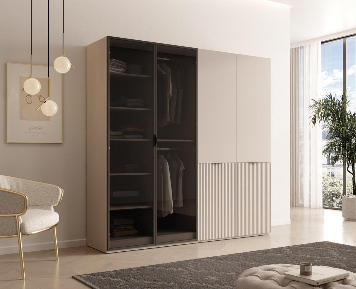 DREHTÜRENSCHRANK ATELIO 202/200/51 cm Modern Kleiderschrank 4-türig Kaschmir - Kaschmir, Holzwerkstoff (202/200/51cm) - MASSENO
